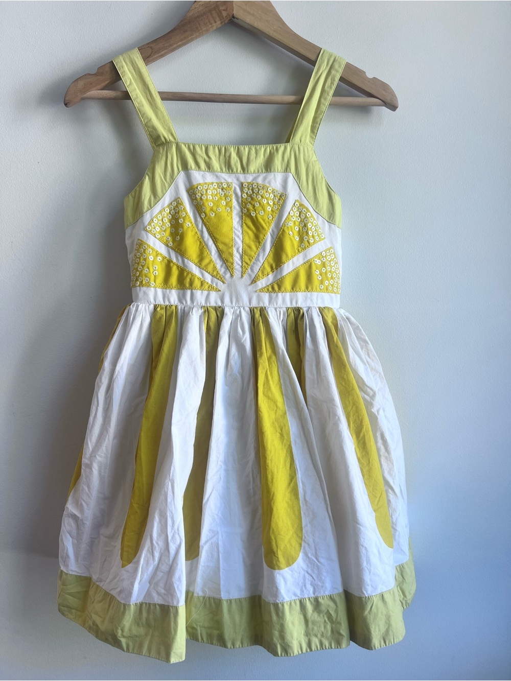 Mini Boden Adorable Lemon Sparkly Yellow and White Sunburst Cotton Full Sundress